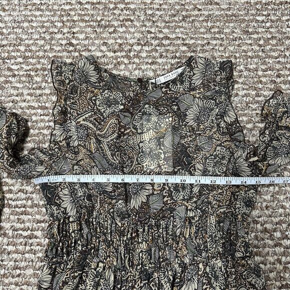 Zara Basic Collection Sz M Cold Shoulder Brown Sheer Midi Dress Floral Paisley - Picture 10 of 12